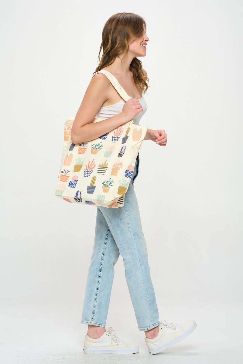 SM WARDROBE - Wholesale Tote Bag - Women's - SUCCULENTS PRINT TOTE BAGS1