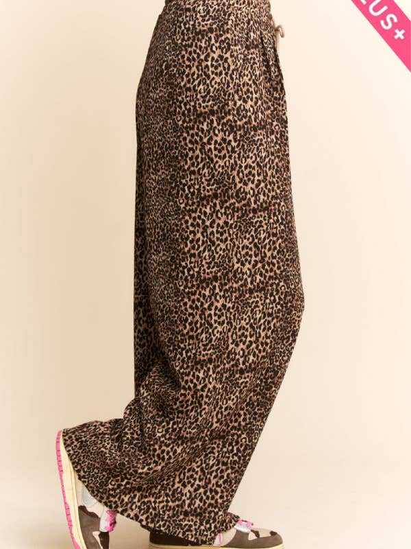 PANTALON LONG IMPRIMÉ LÉOPARD AVEC CORDON À LA TAILLE PLUS pour la vente par Davi & Dani