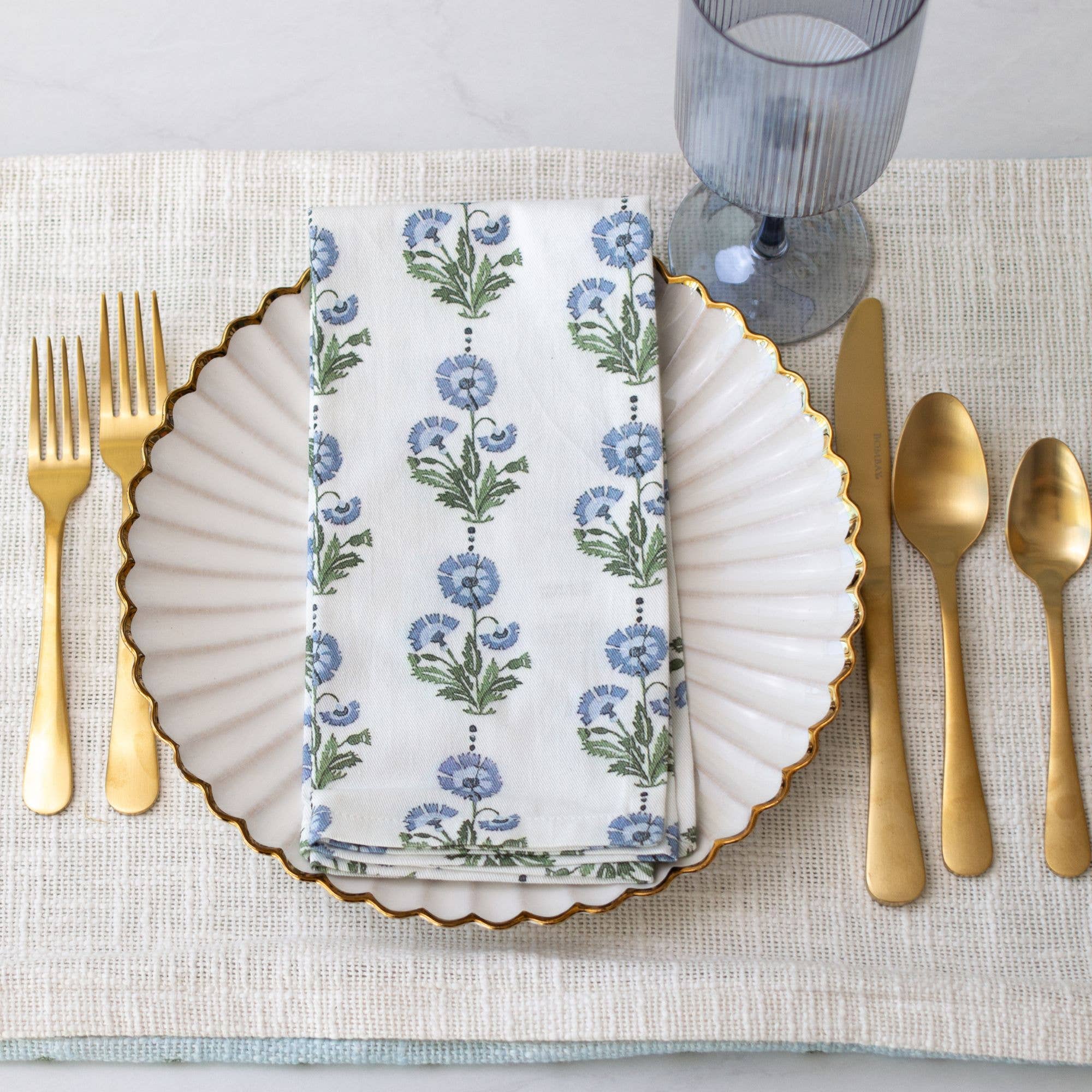 Tajik  Home  LLC - Wholesale Dinner & Cloth Napkin - Amalthea Blue Handcrafted Block Print Napkins - Set of 41