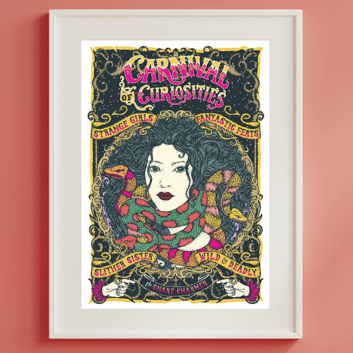 Impression de carnaval Circus Snake Charmer pour la vente par Lost Plots