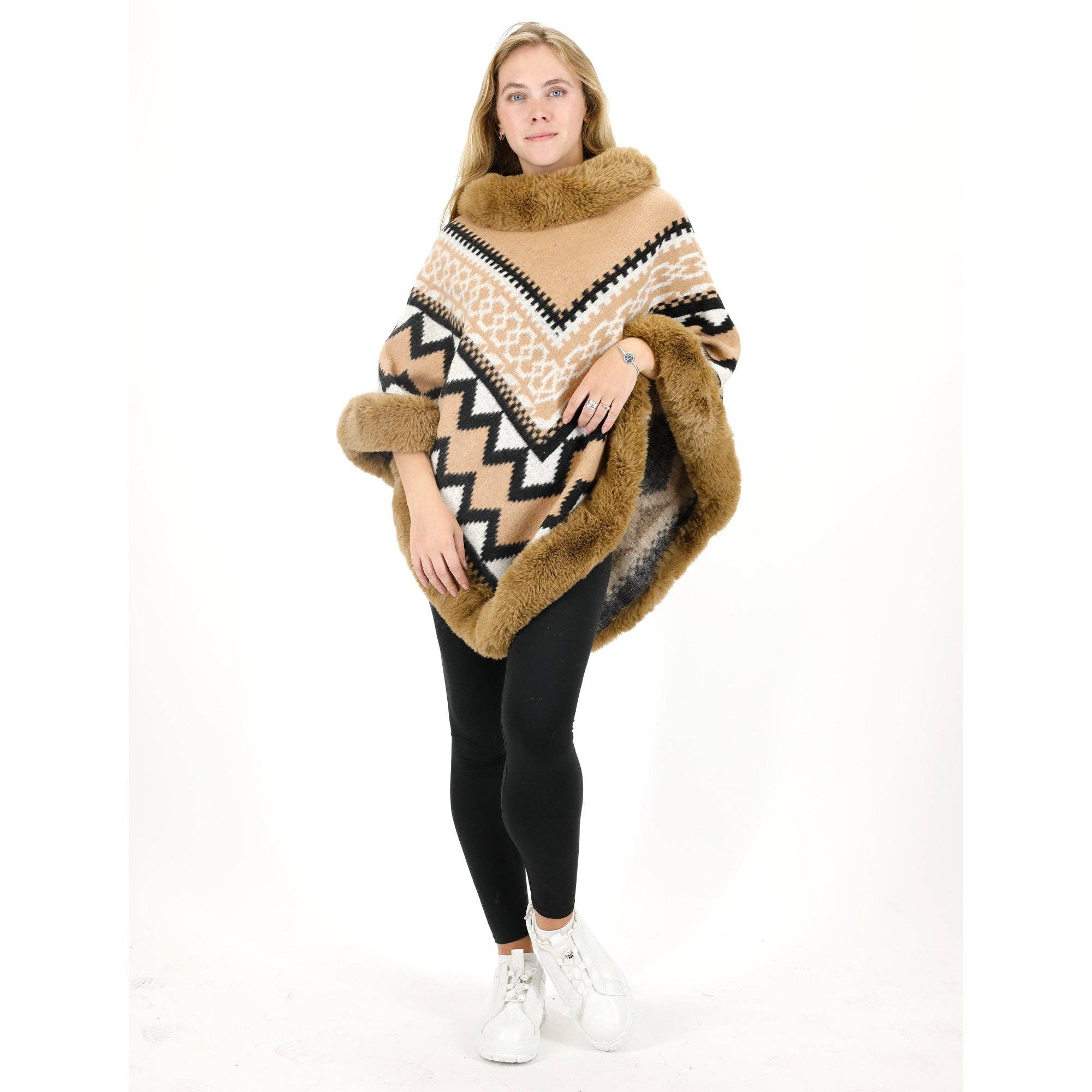 ASSORTED Zig Zag Pattern Faux Fur Poncho P4030 (12PC) for wholesale on Faire6