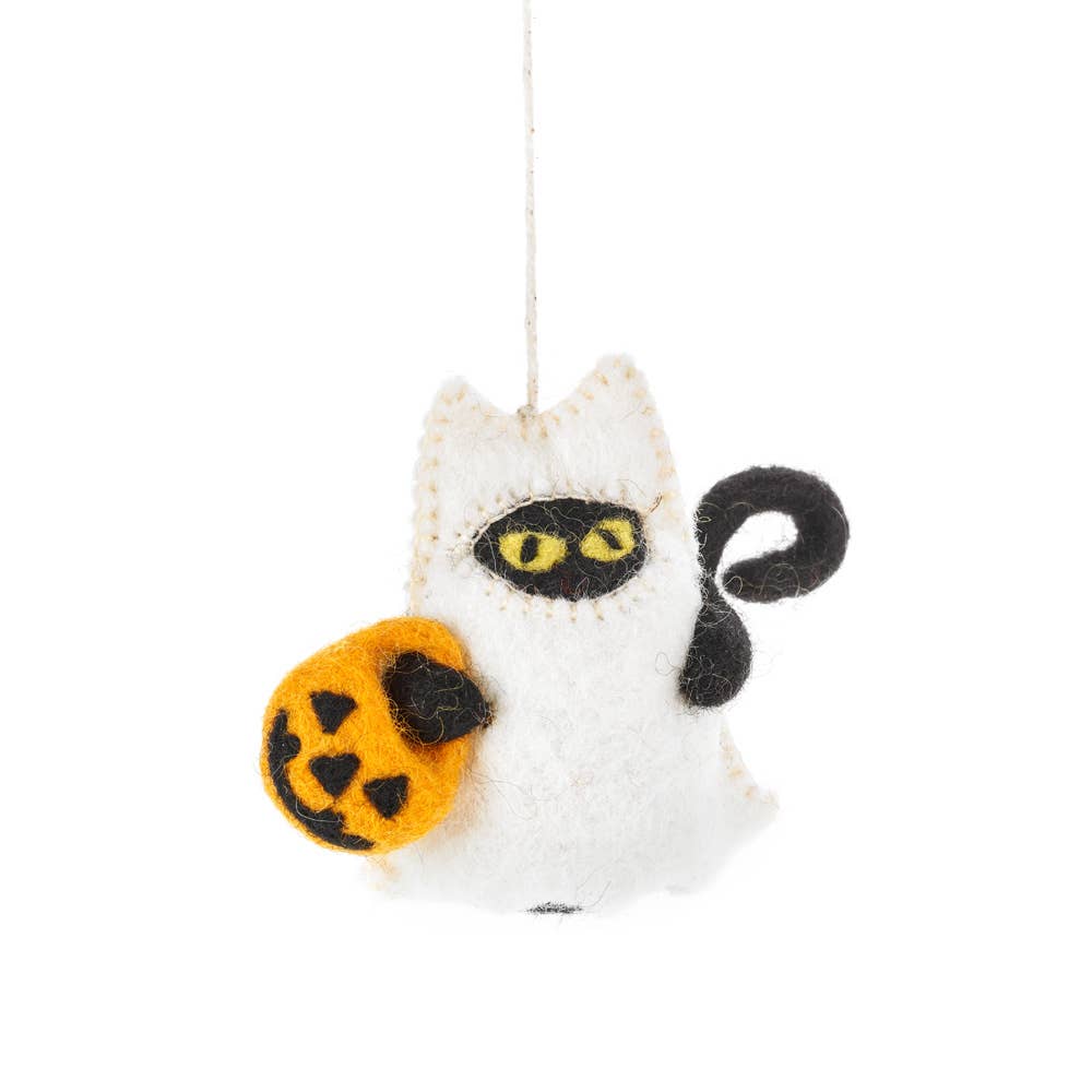 Felt So Good – wholesale Ornament – Handmade Felt Boo! Cat Hanging Halloween Decoration