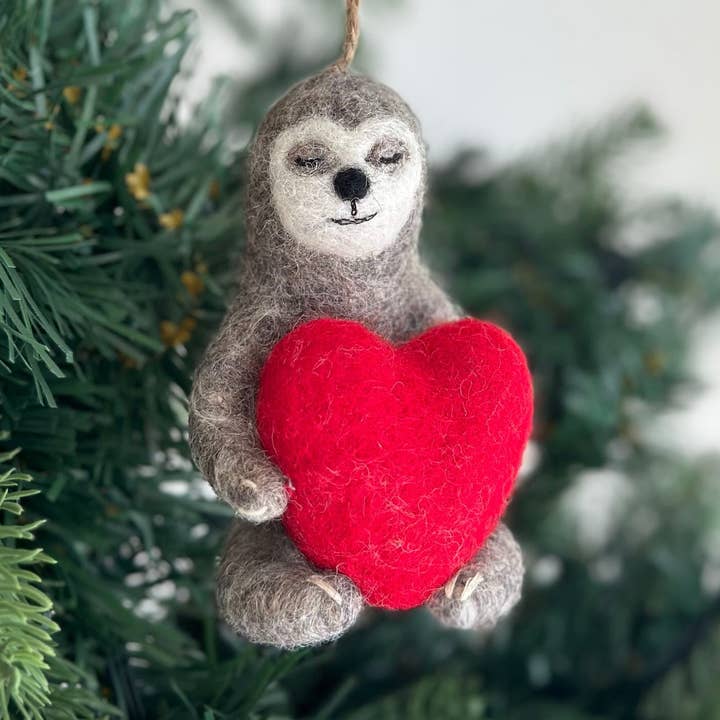Felt Sloth Holding Love Ornament *SALE* for wholesale by Ganapati