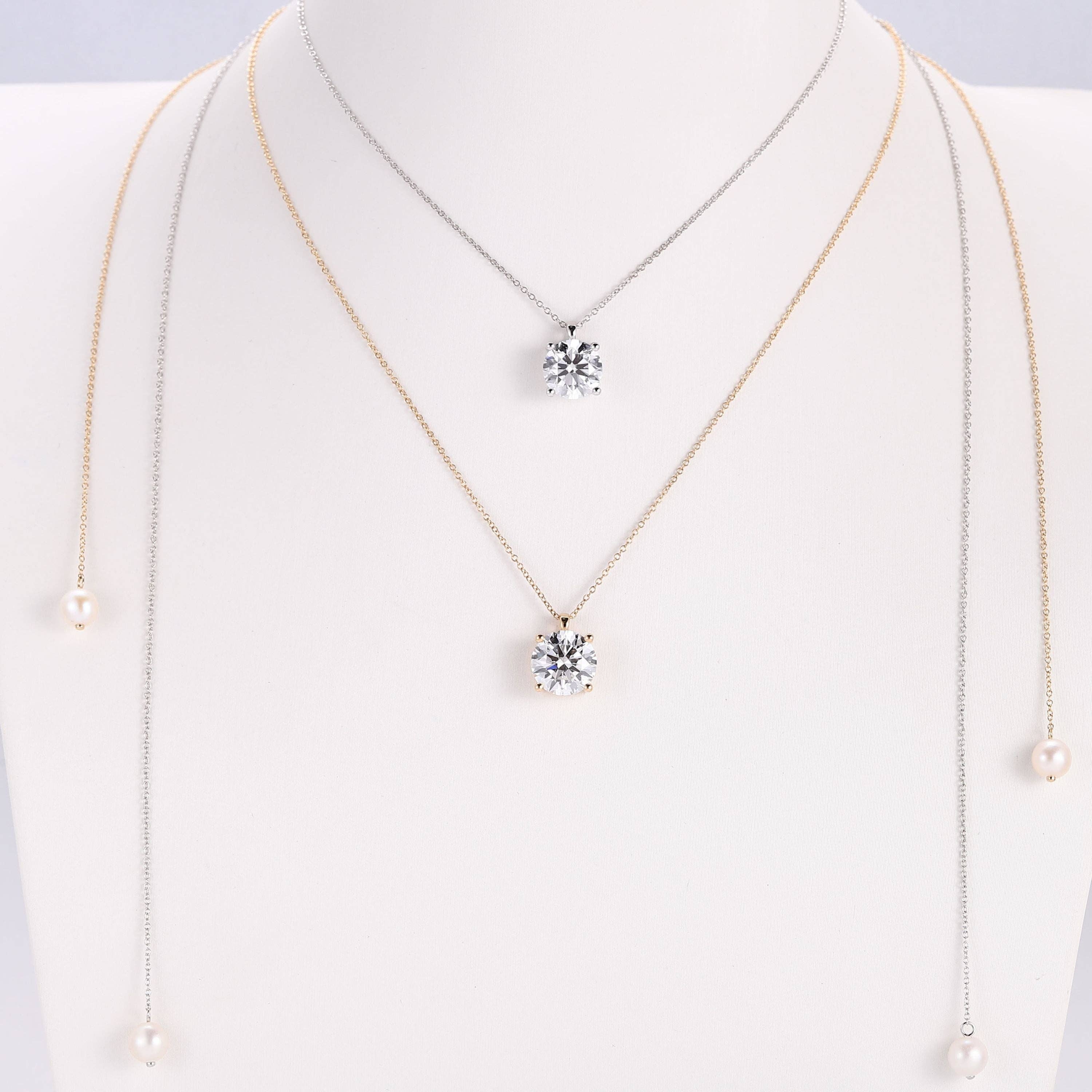 Ellison+Young - Wholesale Pendant/Charm Necklace - 1 Carat Solitaire Diamond Adjustable Necklace - White Gold Plated Sterling silver4