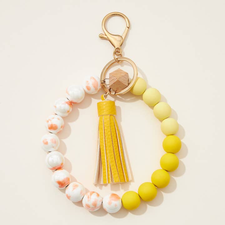 Frem - Wholesale Keychain Bracelet - Ceramic and Silicone Coated Bead Bracelet Keychains with Tas