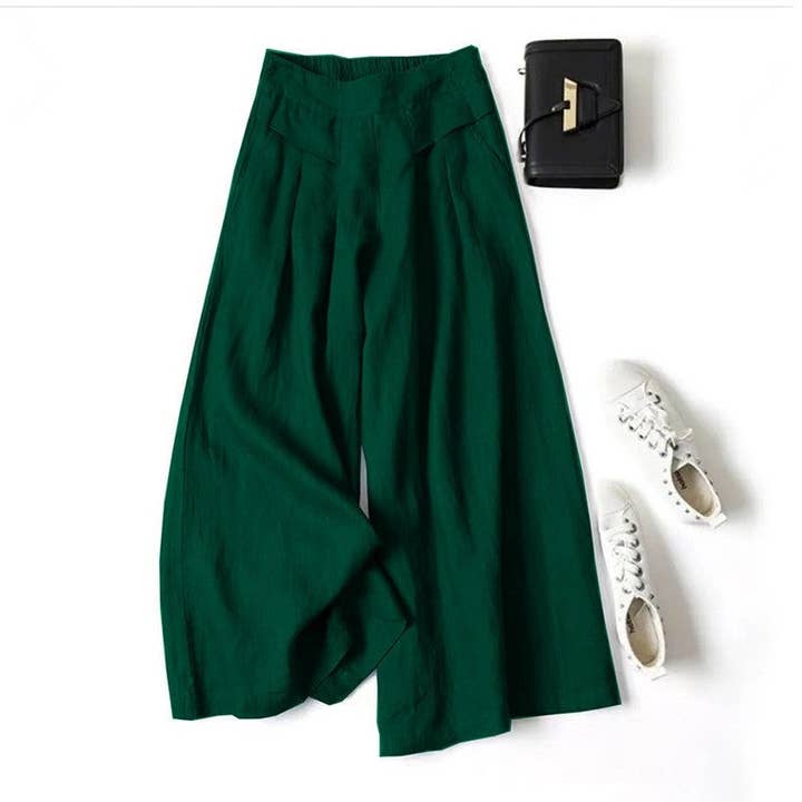 FurDecoration - Wholesale Pants - Women's - High Waist Wide Leg Pants - Solid Color Lightweight Crop5