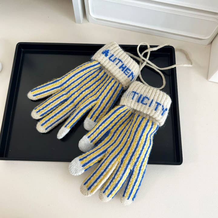WOOLEN STRIPED TOUCH SCREEN WARM HALTER GLOVES_CWAG0188 for wholesale by ACCITY