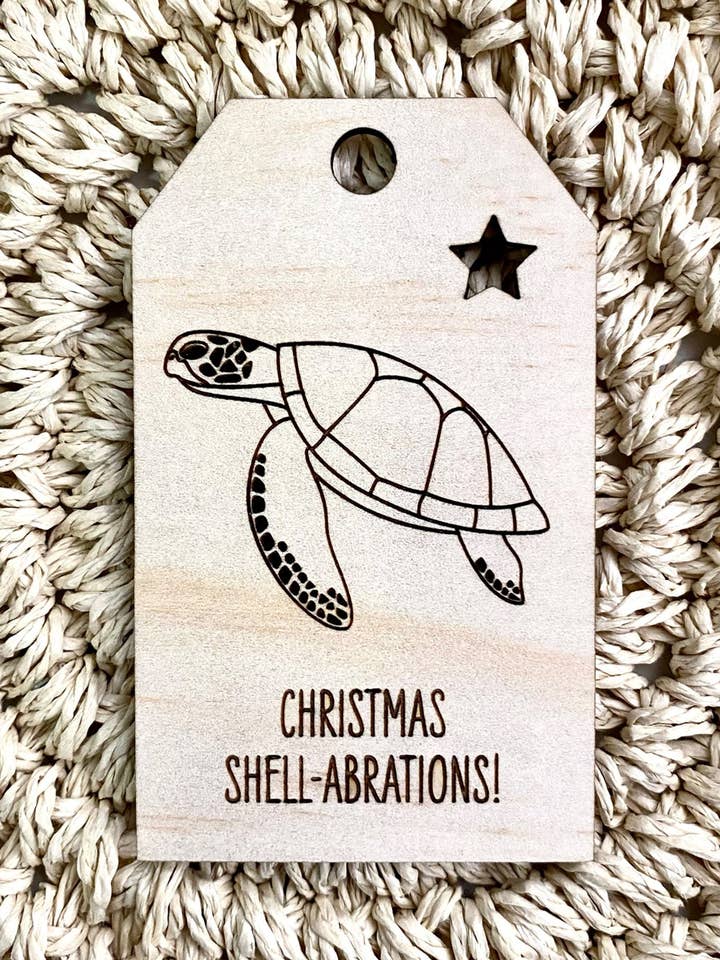 Wooden Christmas Swing Tag - Green Turtle for wholesale by Sailfish Creative