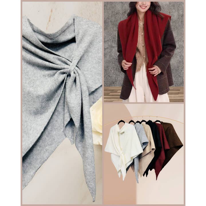 JC Sunny Fashion – wholesale Scarf – Women's – JC063345 Cashmere-Blend Knit Triangle Shawl with Cross-Front Design9