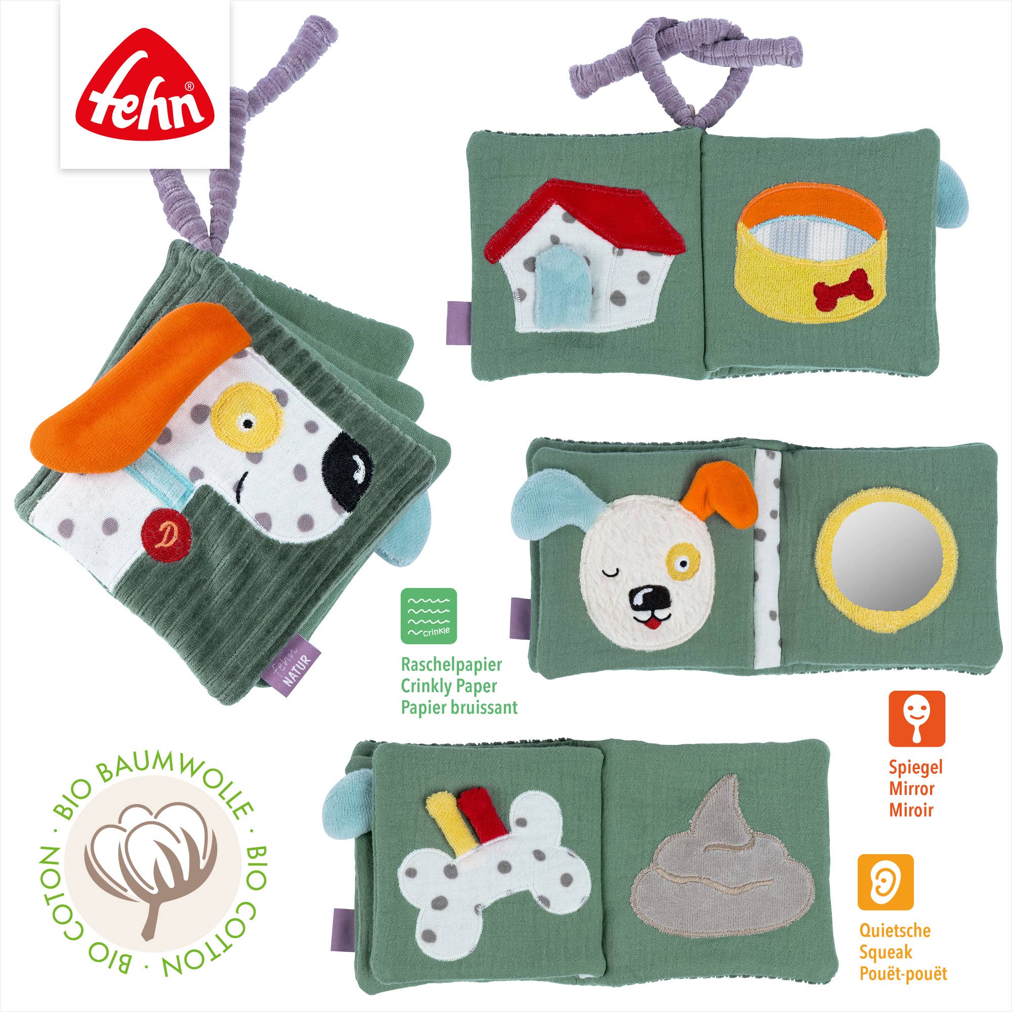 Fehn - Wholesale Baby & Toddler Book (0-2) - Fabric Book Dog NATURE - Touch Book with Nature Motifs2