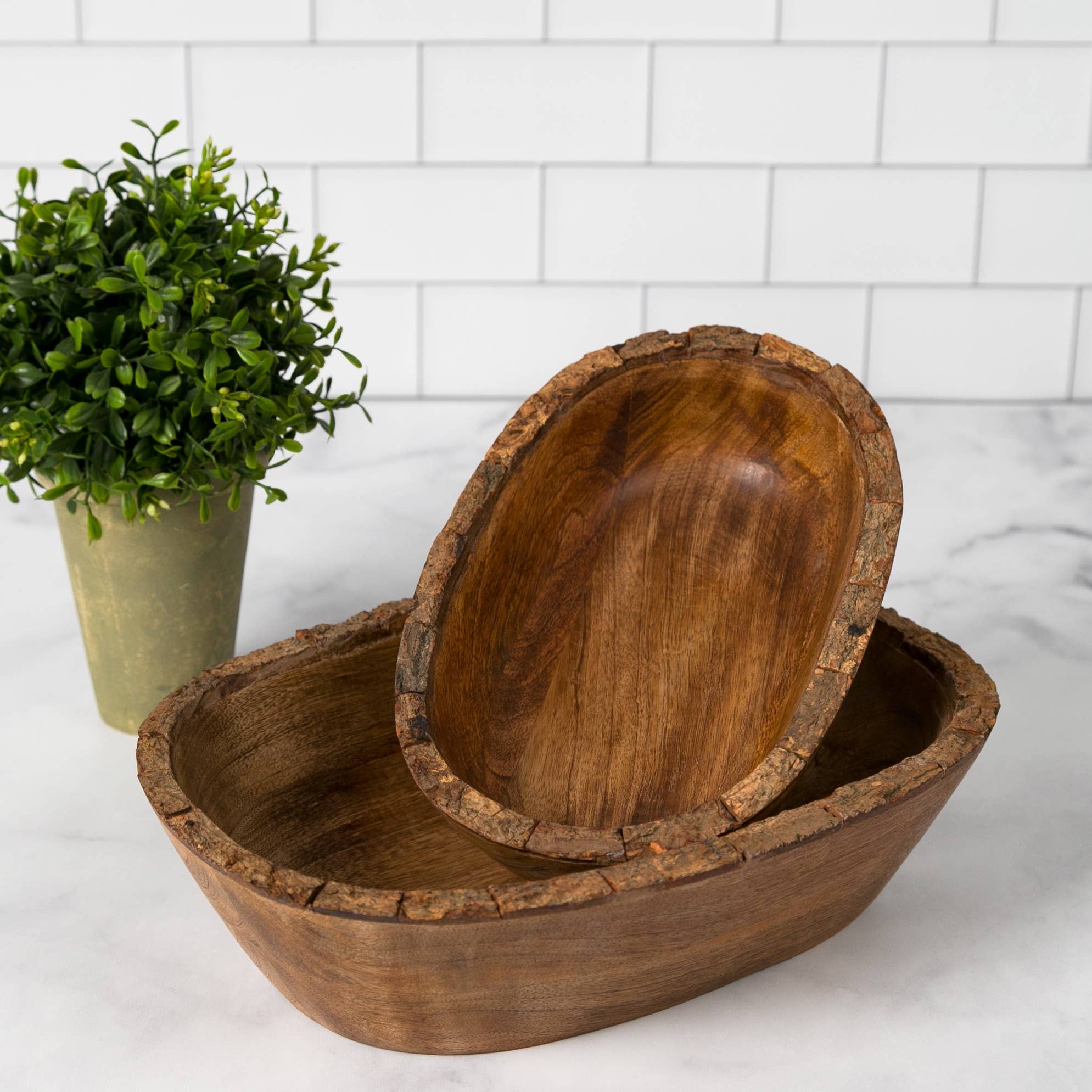 Valor Home Goods - Wholesale Serve Bowl - Artisan Wood Bark Oval Bowl Handmade Rustic Decorative 7
