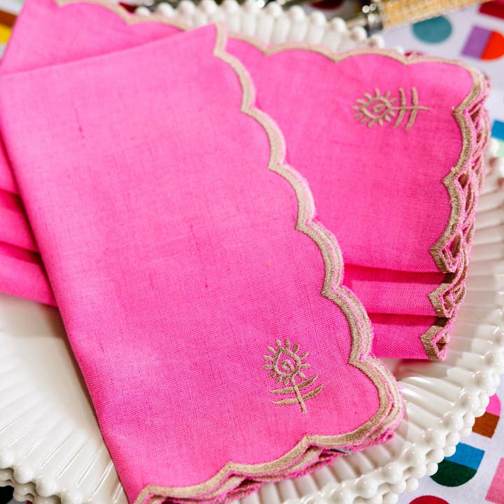 Furbish Studio - Wholesale Dinner & Cloth Napkin - Icon Linen Napkins S/4 - Hot Pink + Khaki3
