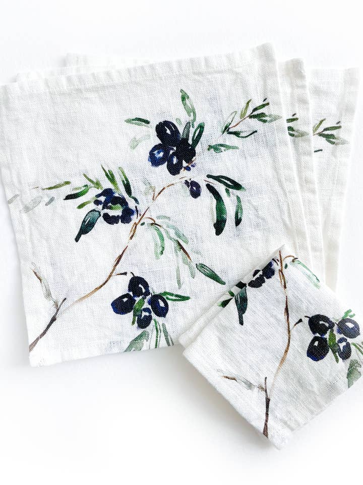 Olives: Set of 4 cocktail napkins for wholesale by Darling Lemon