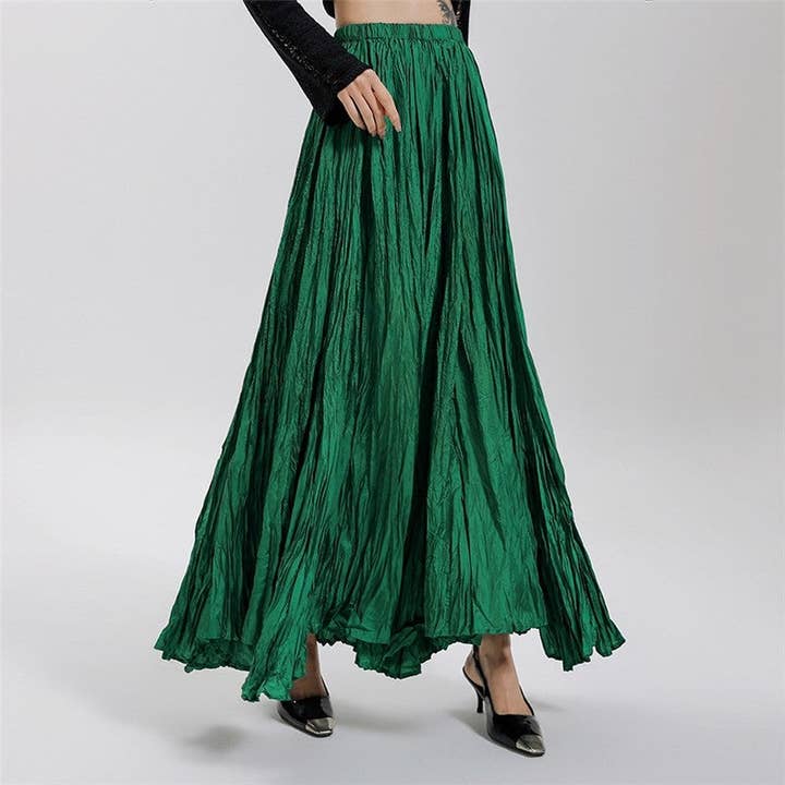 Geplooide halflange rok met elastische taille in effen kleur voor wholesale door UZ Wholesale Store