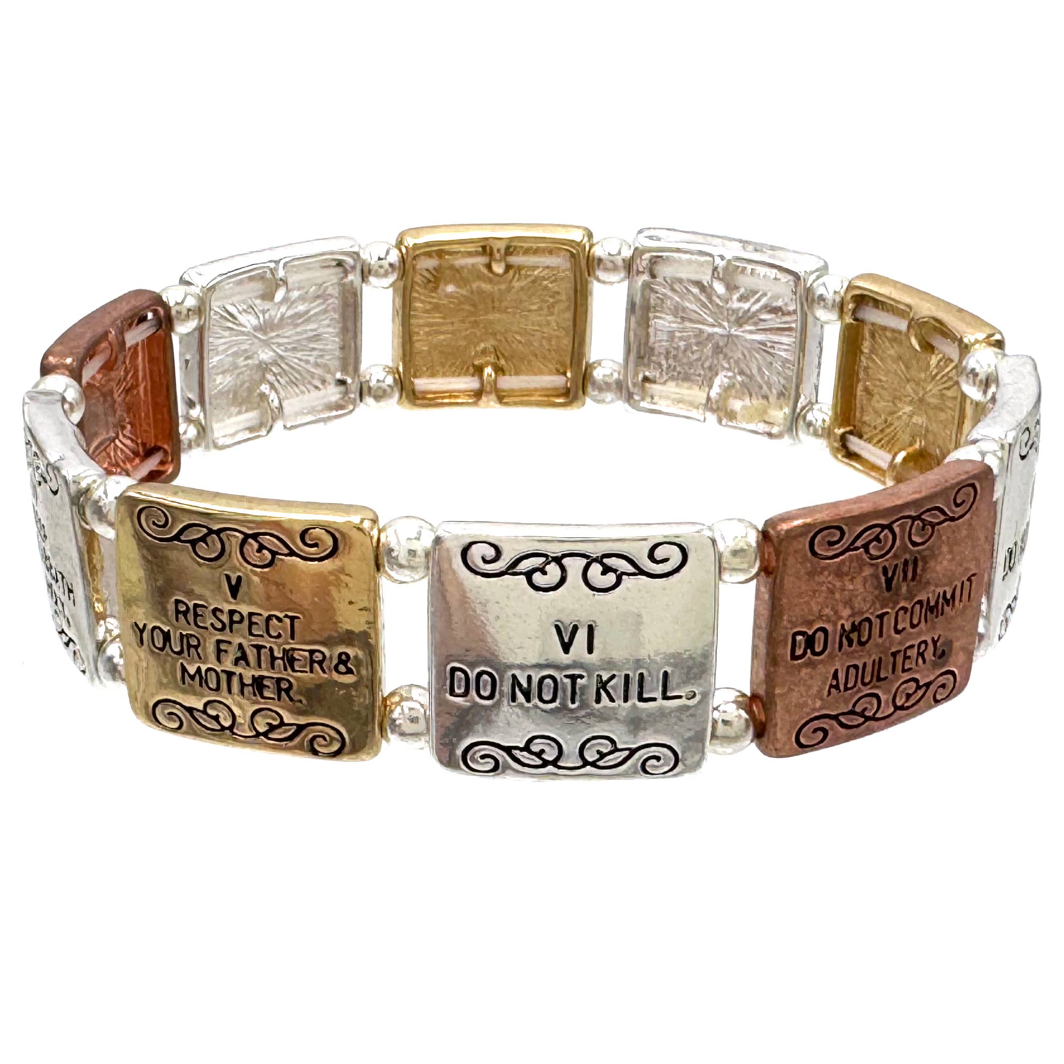 Lunar Deer - Wholesale Bangle Bracelet - Ten Commandments Inscription Silver Stretch Bracelet3