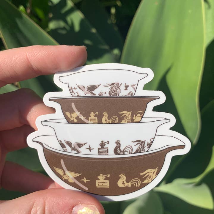 Extremely Retro - Wholesale Sticker - Vintage Pink American Heritage Pyrex Bowls Sticker/Magnet