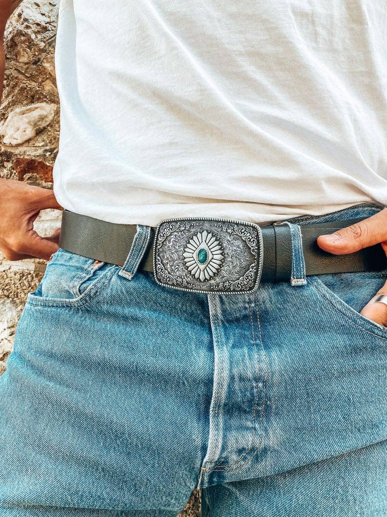 Christina Christi - Vente Ceinture – homme - Ceinture à boucle ethnique pour hommes, ceinture faite à la main, ceinture en cuir, pour hommes 3