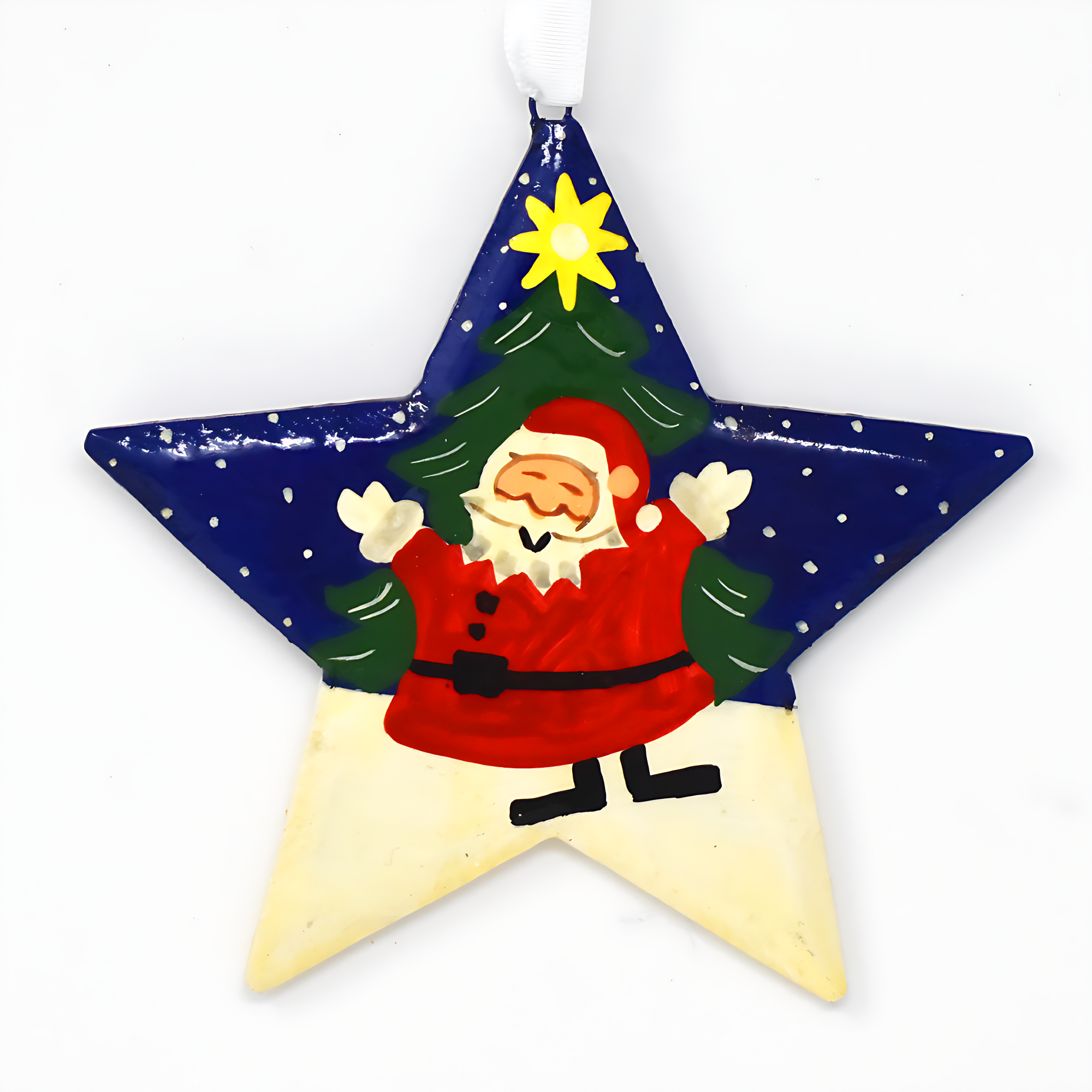 Fair to Trade Ltd - Vente Décoration de Noël - Décorations de Noël en forme d'étoile en bois peintes à la main et assorties1