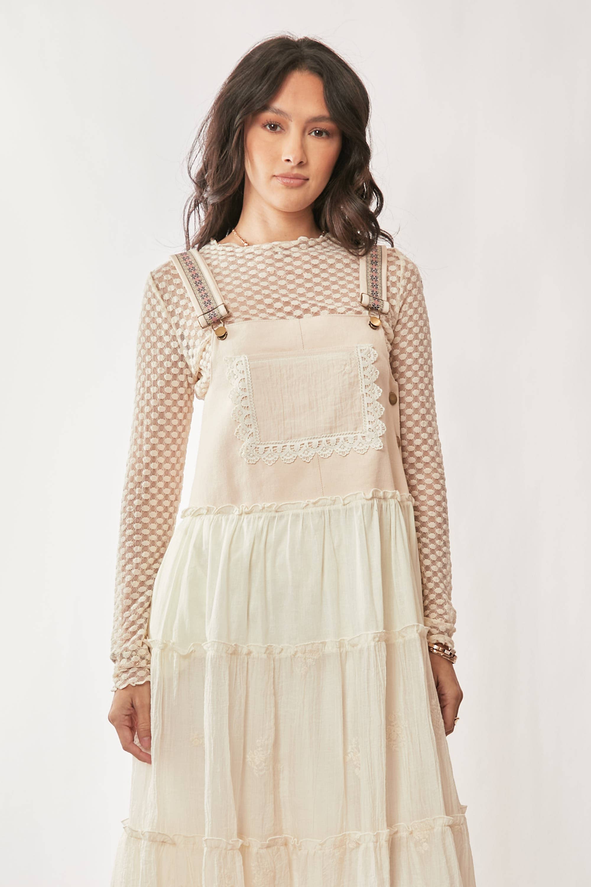 Davi & Dani - Wholesale Dress - Women's - FRONT POCKET EMBROIDERED LACE PINAFORE DRESS16