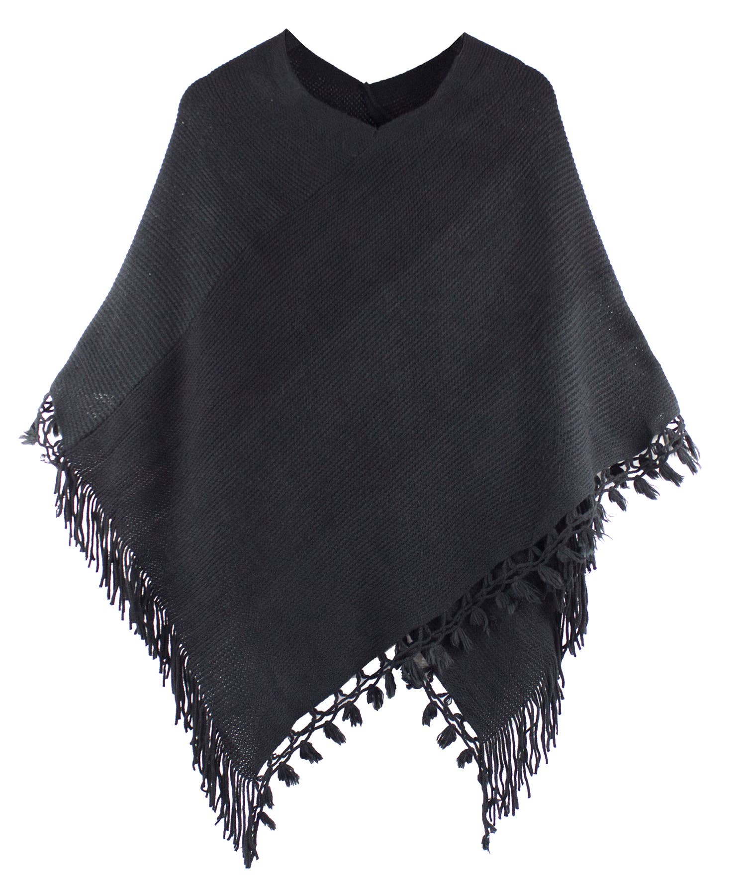 Fennco Styles - Venta al por mayor Poncho - Mujer - Suéter Poncho de Bloques de Color con Flecos0