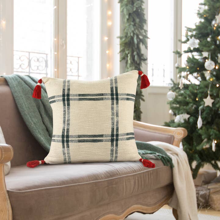 LR Home - Wholesale Throw/Decorative Pillow - Christmas Holiday Plaid Accent Throw Pillow, Red/Green1