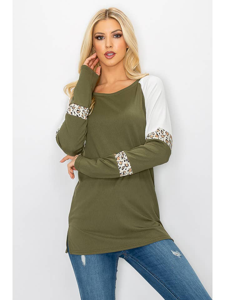 ePretty - Wholesale Tunic - Women's - G4-TP2153 Ribbed Leopard Color Block Long Sleeve Top5