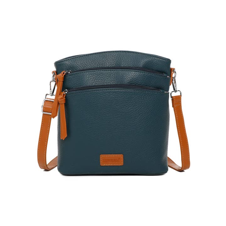 Superbia - Wholesale Crossbody Bag - Women's - Superbia 3 Zipper Two-toned Silver Hardware Cross Body Bag