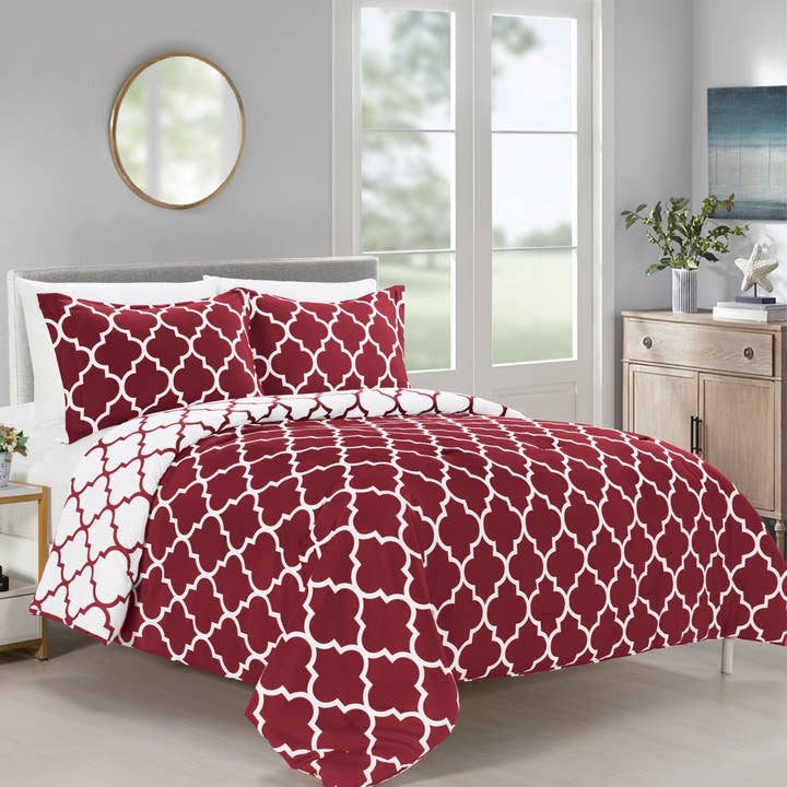 Elegant Comfort - Vente Parure de lit - Ensemble de couette réversible en treillis marocain 3 pièces Elegant Comfort