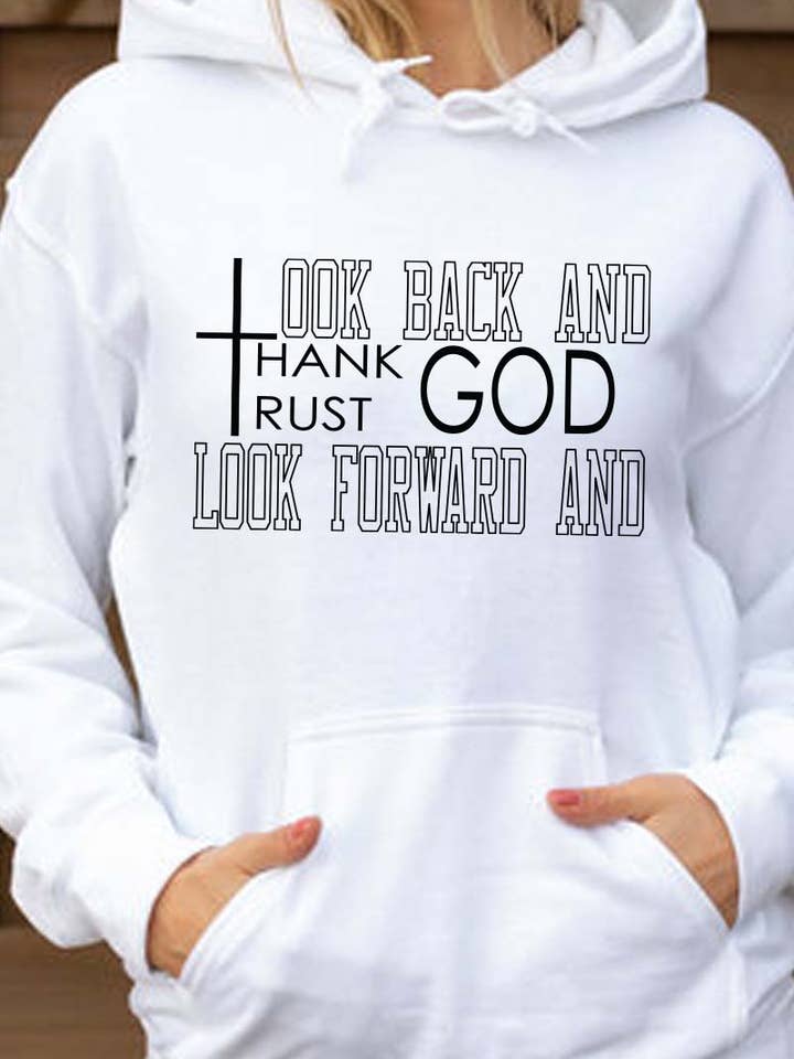 Sudadera con capucha gráfica THANK TRUST GOD M7309-HO para venta al por mayor de HARANG