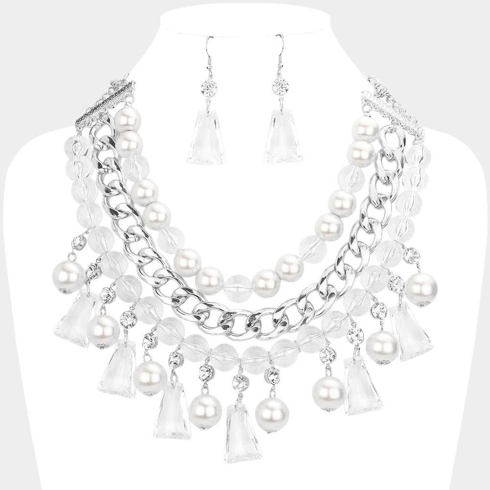 Sensibling Corp. - Wholesale Jewelry Set - Pearl Lucite Bead Statement Necklace
3