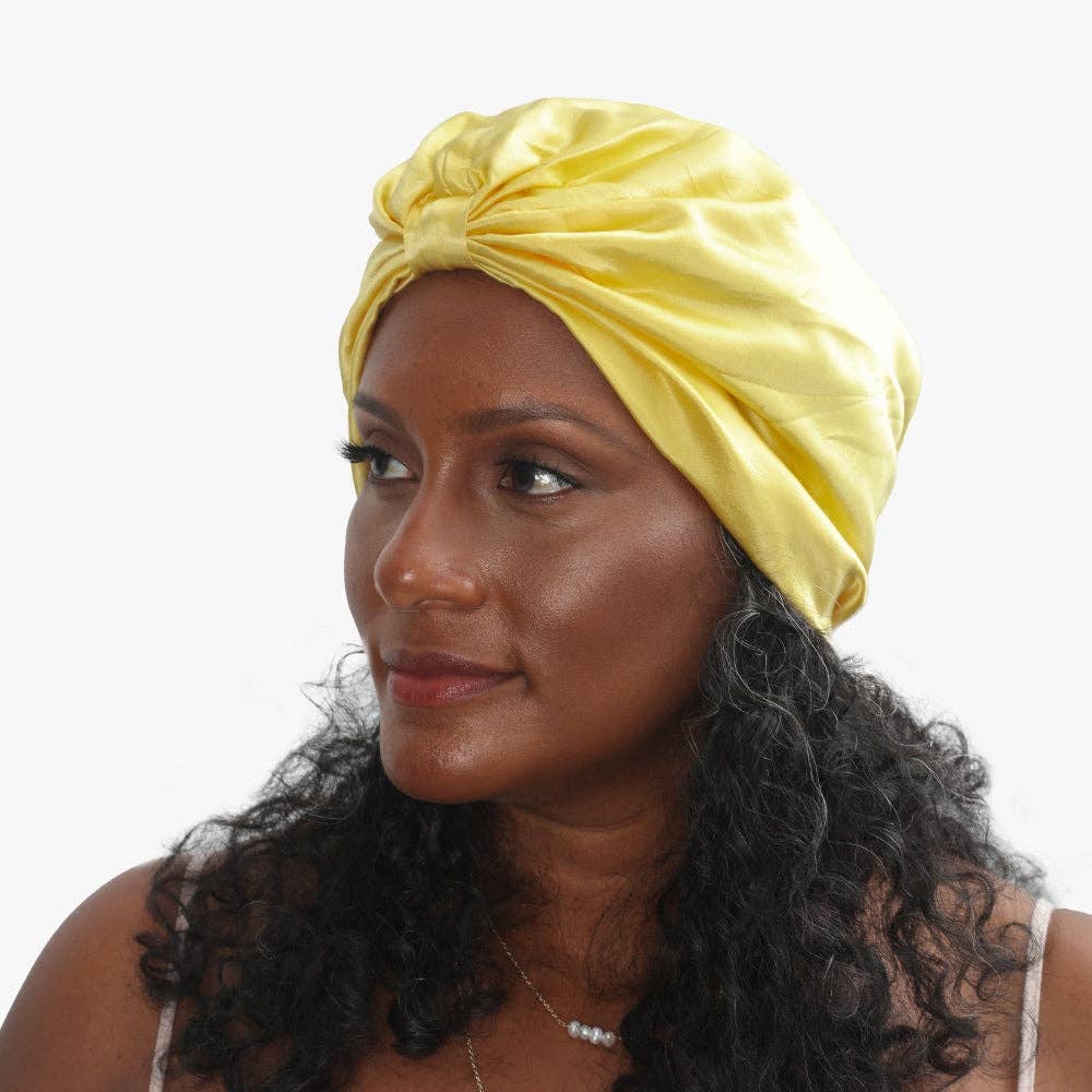 LINA LENNOX - Wholesale Sleep Cap / Bonnet - Women's - Sunshine Yellow/Jaune Soleil- 100% Organic Silk Hair Bonnet 2