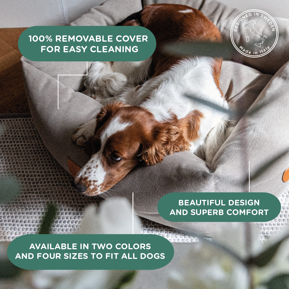 Denjo Dogs – wholesale Pet bed – Dog – Dog Bed Classic Nest with Leather Details Sand Beige2