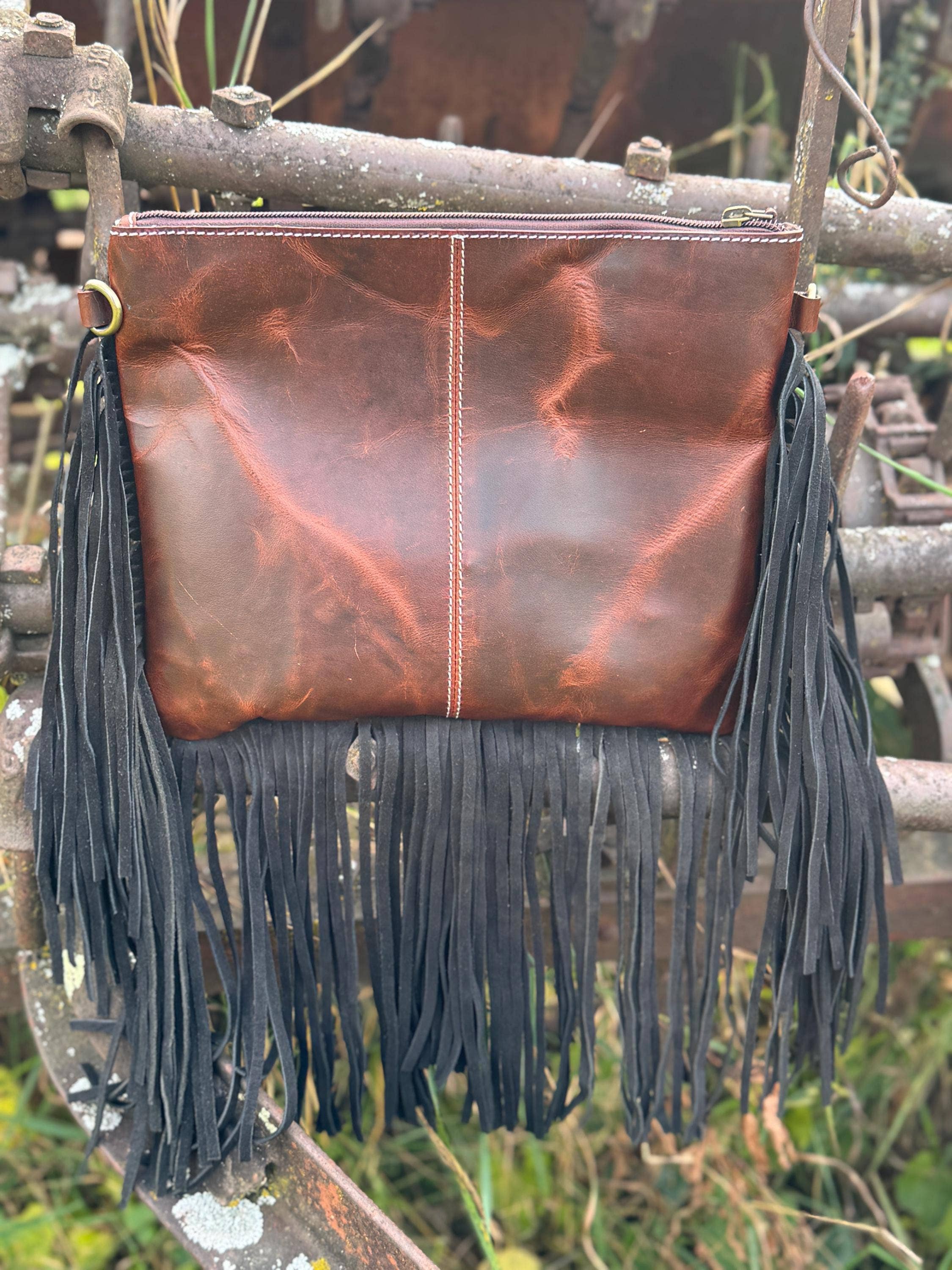 Double B Wild Rags - Wholesale Crossbody Bag - Women's - Black and Turquoise Genuine Western Cowhide Leather Purse with fringe by Double B Wild Rags3