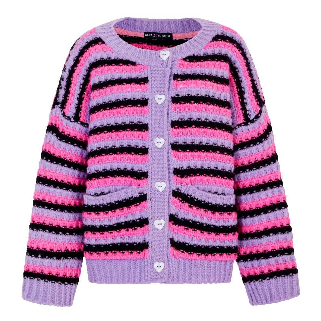 Cara & The Sky - Wholesale Cardigan - Women's - Bernice Stripe Cross Stitch Cardigan - Lilac1