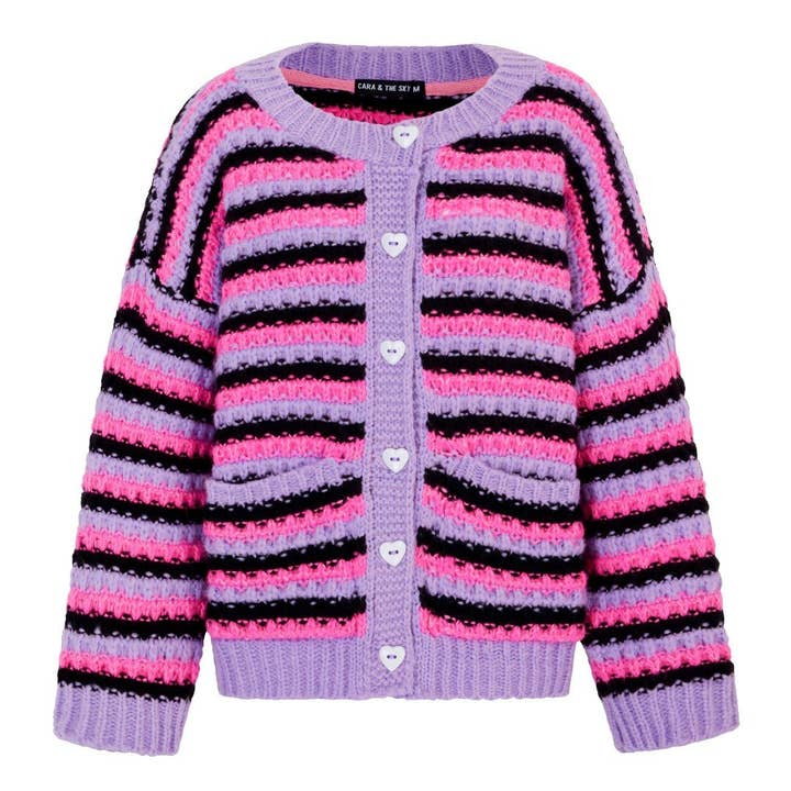 Cara & The Sky - Wholesale Cardigan - Women's - Bernice Stripe Cross Stitch Cardigan - Lilac1