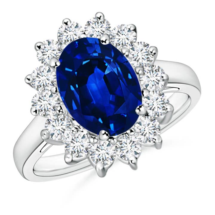 18K White Gold Halo Blue Sapphire Cocktail Ring for wholesale by Amy and Annette