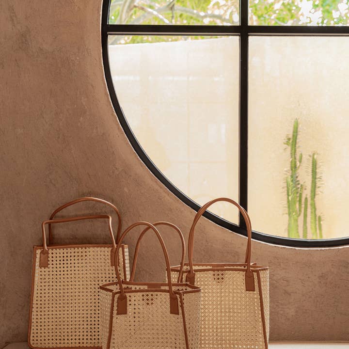 Village Thrive - Wholesale Tote Bag - Women's - Citra Leather and Rattan Tote Bag