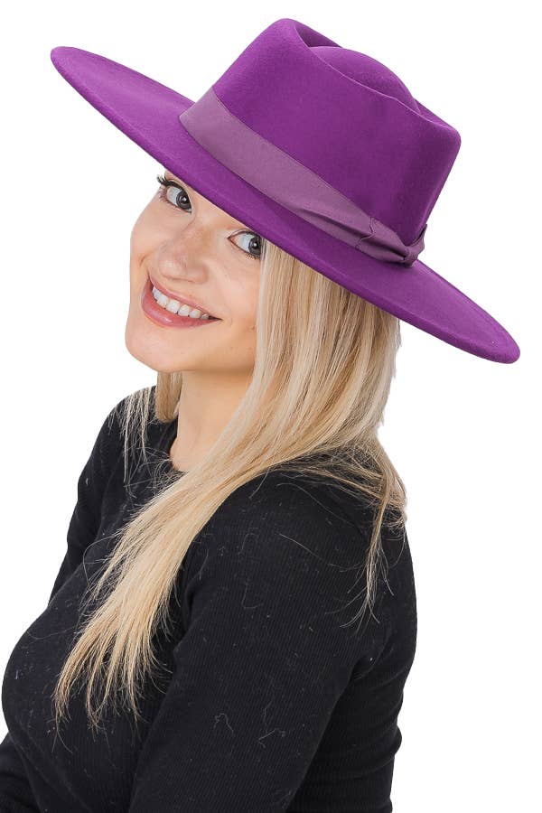 Cap Zone – wholesale Fedora - Dam – Wide Brim Bolero Faux Filt Pork Pie Crown Hat44