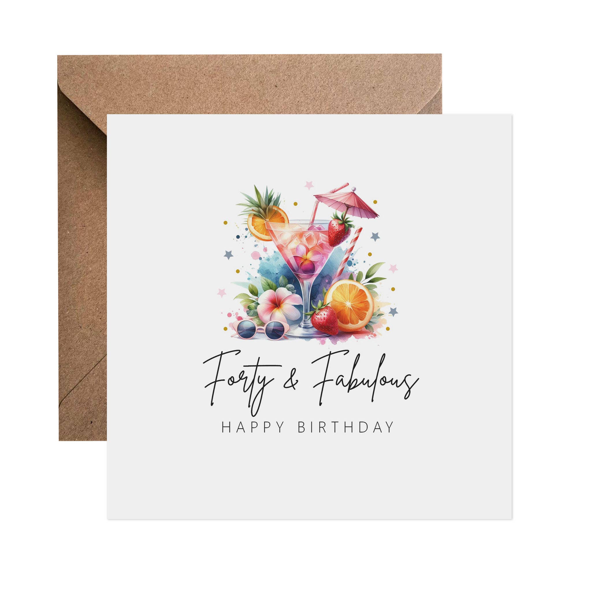 PMPrinted – wholesale Birthday card – 40th Birthday Card - Forty & Fabulous Cocktails0
