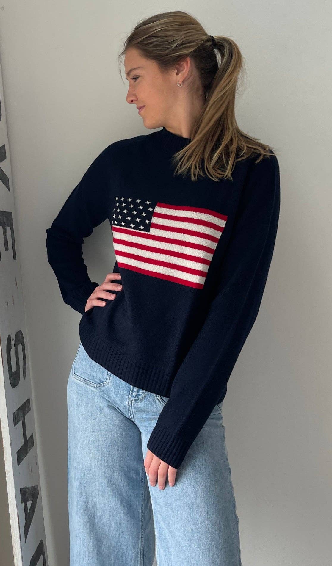 Pink Pineapple - Wholesale Knit Sweater - Women's - LUXE American Flag Sweater 100% Cashmere2