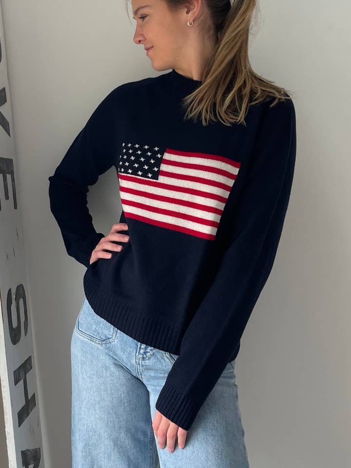 Pink Pineapple - Vente Pull en maille – femme - Pull drapeau américain LUXE 100 % cachemire2