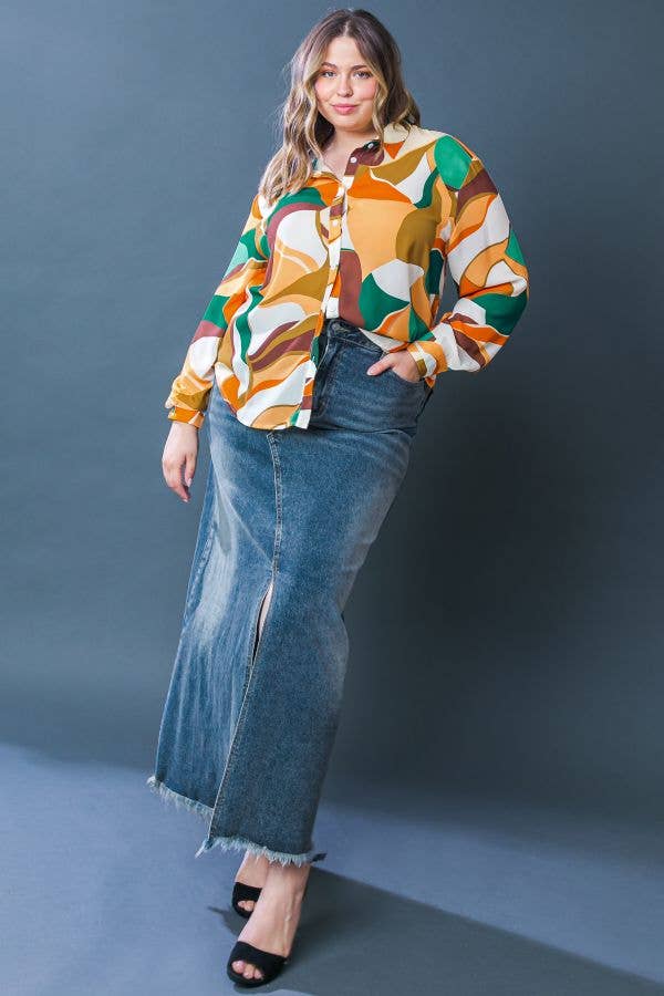 RUST GREEN A printed woven top featuring shirt - ITP12679 for wholesale on Faire3