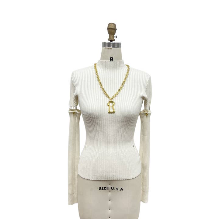 X0394LT Chain Sleeves Ribbed Knit Top for wholesale by XHHH Inc