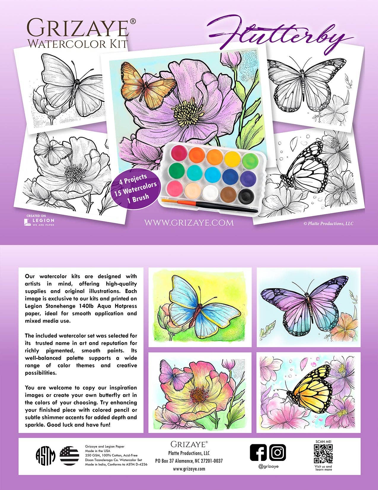 Grizaye - Wholesale DIY Craft Kit - Watercolor Kit: Flutterby7
