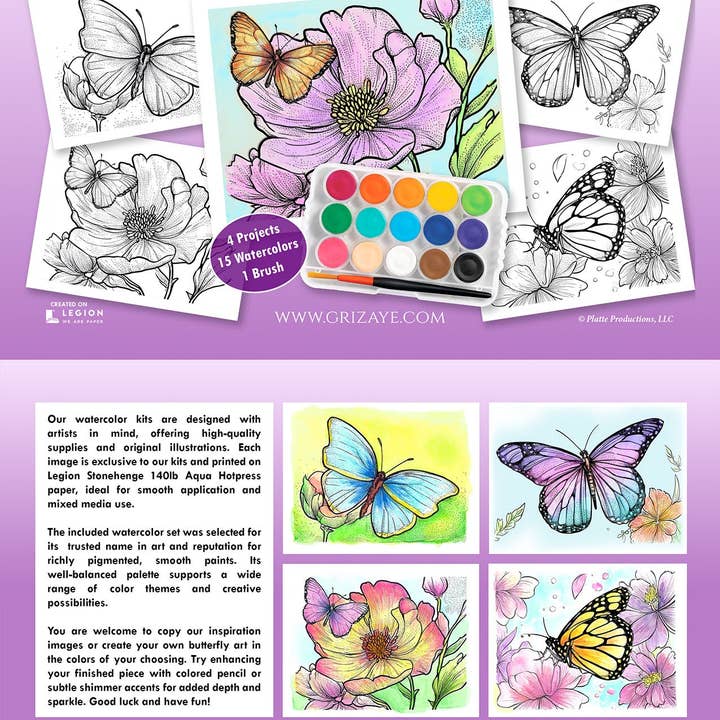 Grizaye - Wholesale DIY Craft Kit - Watercolor Kit: Flutterby7