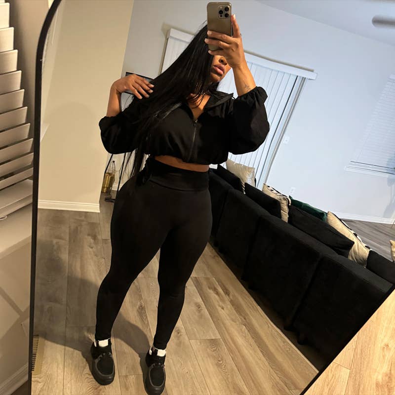 Lily Clothing - Wholesale Top & Pant Set (NOT Loungewear) - Women's - Drawstring Crop Top High Waist Skinny Pants Set22