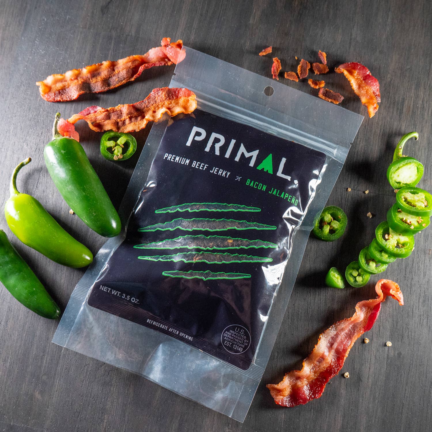 Primal Jerky - Wholesale Jerky - Primal Bacon/Jalapeno Beef Jerky 3.5oz1