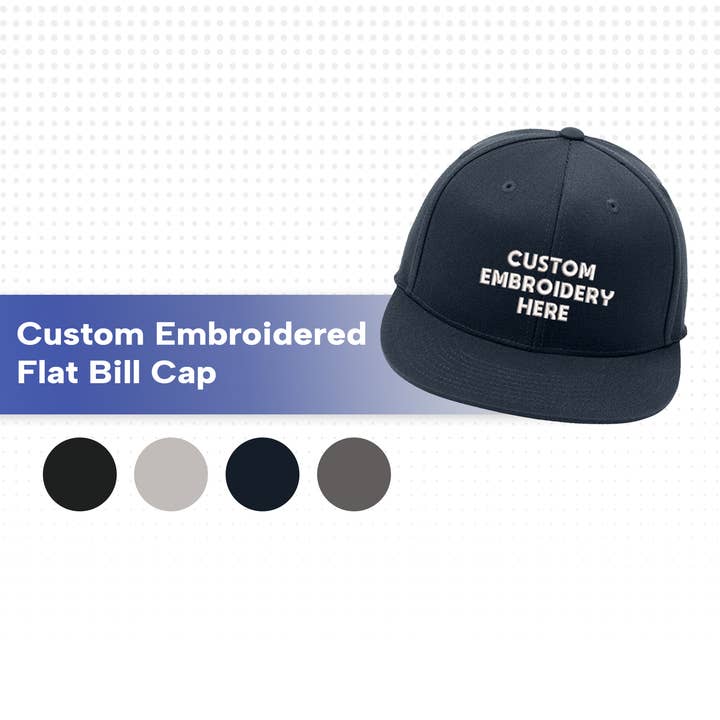Custom Embroidered Flat Bill Cap –Your Logo Included (6 pcs) for wholesale by TSS Printing