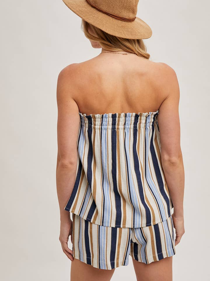 Bluivy - Vente Ensemble de vêtements d'intérieur – femme - ENSEMBLE HAUT SMOCKÉ SANS MANCHES À RAYURES CORFOU & SHORTS5