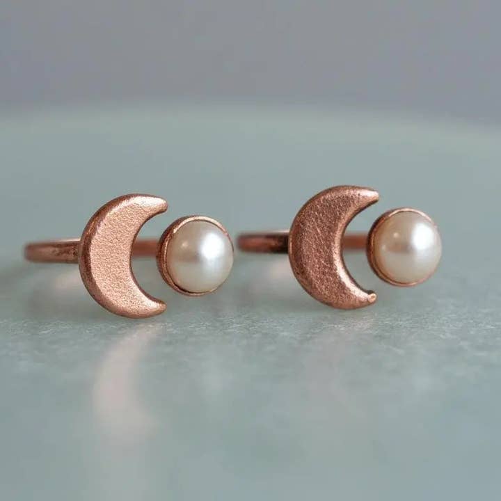 Copper Moon & Pearl Ring – Case of 2 (Assorted Sizes) for wholesale by Blackbird & Sage Jewelry